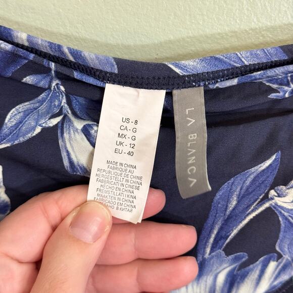 La Blanca Swim Bikini Bottom Womens 6 Blue Floral Side Shirred Summer Beach NWOT - Picture 6 of 7